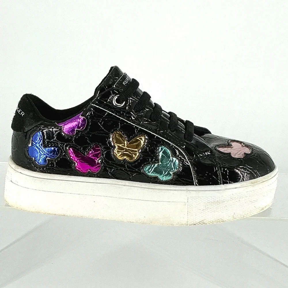 Kurt Geiger Size 12 Mini Laney Butterfly Black Croc Platform Sneakers Kids Girls